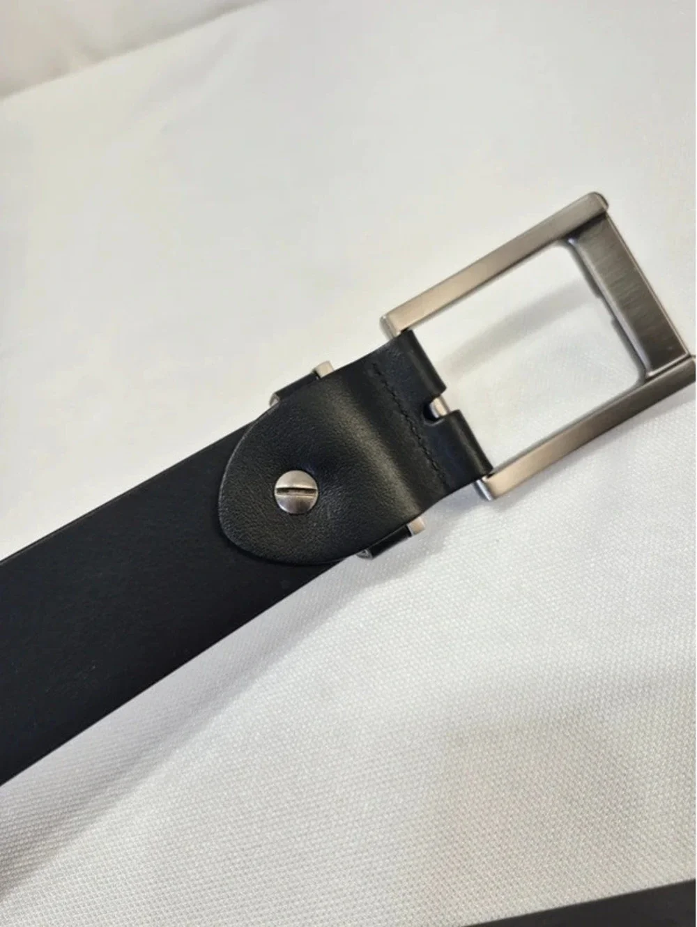 Men's 100% Italian Made Leather Black Belt Brushed Silver 1.5